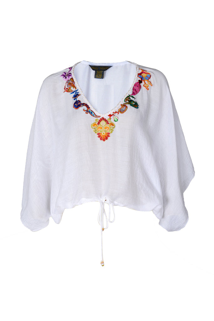 Ali Top - Woven Silk with Applique (4488608612457)